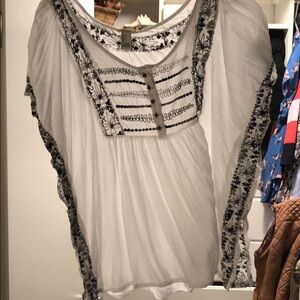 Forever 21 White Blouse with Black Embroidery